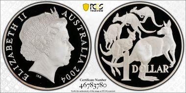 2004 $1 Mob of Roos 40mm 20 Yrs of the Dollar Coin PR69DCAM
