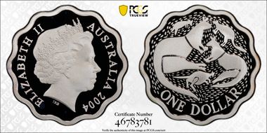 2004 $1 Aboriginal Kangaroo Ag 20 Yrs of the Dollar Coin PR69DCAM