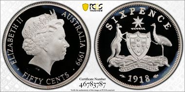 1999 50C 1918 6d Ag PR68DCAM