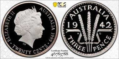 1999 20C 1942 3d Ag PR70DCAM