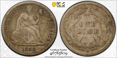 1862-S 10C F-102a VF25