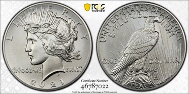 2021 $1 Peace Dollar 100th Anniversary First Strike MS70