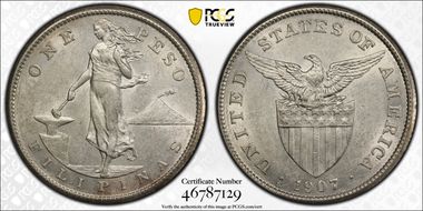 1907-S Peso AU58