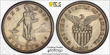 1907-S Peso AU55