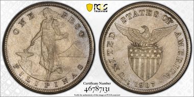 1907-S Peso AU58