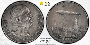 "1924" (1963) Medal Kaiser-459 Matte Ag Ferdinand Graf V. Zeppelin SP63
