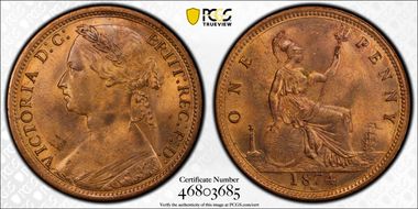 1874-H 1D S-3955 Mature Bust MS64RD