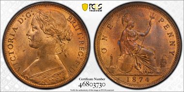 1874-H 1D S-3955 Young Bust MS64RB