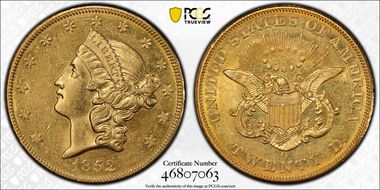 1852-O $20 AU58