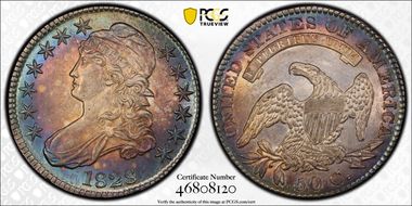 1828 50C Square 2, Small 8s, Sm. Letters AU55