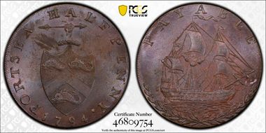 1794 Tk 1/2D DH-75 Hampshire, Portsea MS63BN