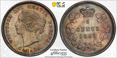 1893 5C Narrow Date 9/9 MS64