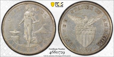 1908-S Peso AU55