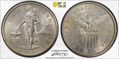 1909-S Peso AU55