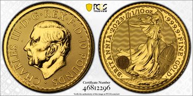 2023 £10 Britannia Au Charles III Effigy MS69