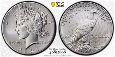 2021 $1 Peace Dollar 100th Anniversary MS70