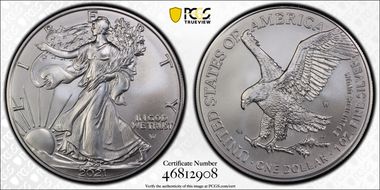 2021-W $1 Burnished Silver Eagle-Type 2 SP69