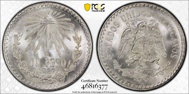 1927-M Peso KM-455  Ag MS66