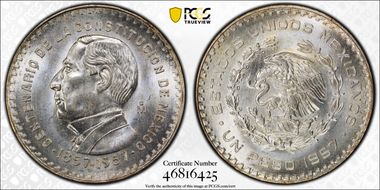 1957-Mo Peso Constitution KM-458 MS66