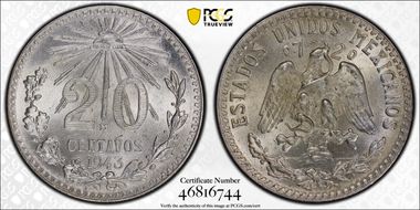 1943-M 20C KM-438 Ag MS66