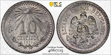 1919-M 10C 15mm  Ag KM-429 MS65