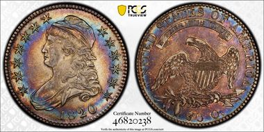 1820 50C Sq. 2, Lg Date, No Knob AU53
