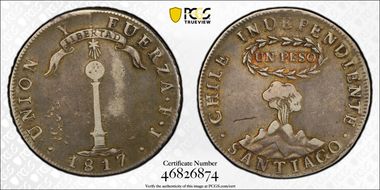 1817-FJ Peso Santiago KM-82.2  Ag XF40