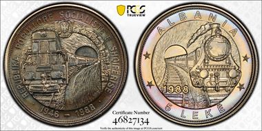 1988 5 Lek First Railroad MS66