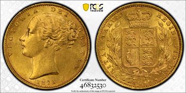 1871-S Sov S-3855A Shield WW incuse AU58