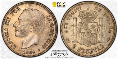 1884-MS M 2 Pta (1884) KM-678.2  Ag AU50