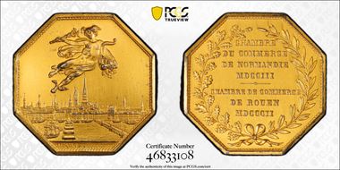 "1802" Jeton CdC Rouen Corne Gilt Ag MS63