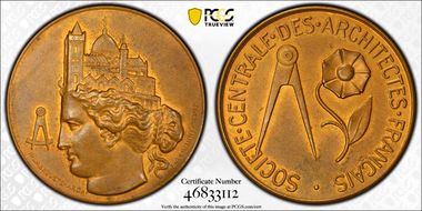 (1880-DT) Medal Society of French Architects Ae MS62