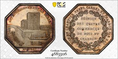 1822 Jeton Reunion des Quatre Commerces Ag AU58