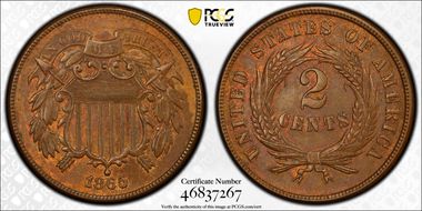 1865 2C Plain 5 AU58BN