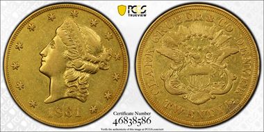 1861 $20 Clark, Gruber & Co. XF45