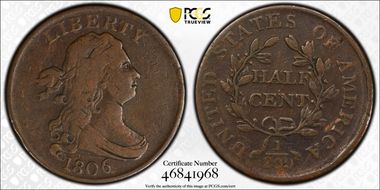 1806 1/2C C-1, Small 6, No Stems VF20BN