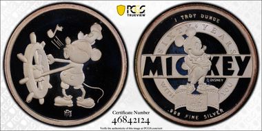 (1988)-RM 1 oz Steamboat Willie Ag PR68DCAM