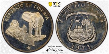 1973 $5 Elephant PR64DCAM