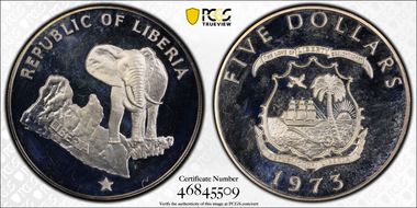 1973 $5 Elephant PR64DCAM