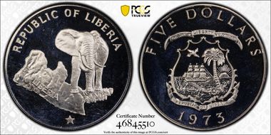 1973 $5 Elephant PR67DCAM