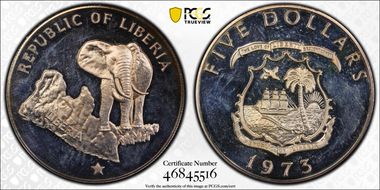 1973 $5 Elephant PR62CAM