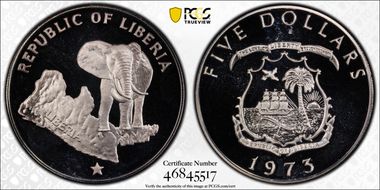 1973 $5 Elephant PR68DCAM
