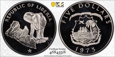 1973 $5 Elephant PR68DCAM