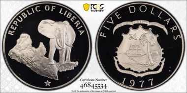 1977 $5 Elephant PR68DCAM