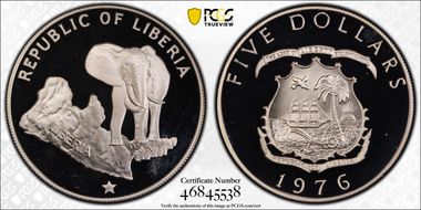 1976 $5 Elephant PR68DCAM