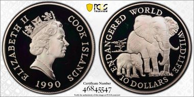 1990 $10 African Elephant Endangered Wildlife PR69DCAM