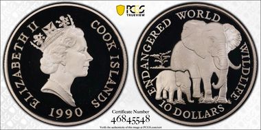 1990 $10 African Elephant Endangered Wildlife PR69DCAM