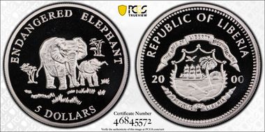 2000 $5 Endangered Elephant MS69