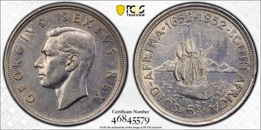 1952 5 Shil 300th Ann. of Capetown KM-41  Ag N1
