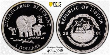 2000 $5 Endangered Elephant MS69